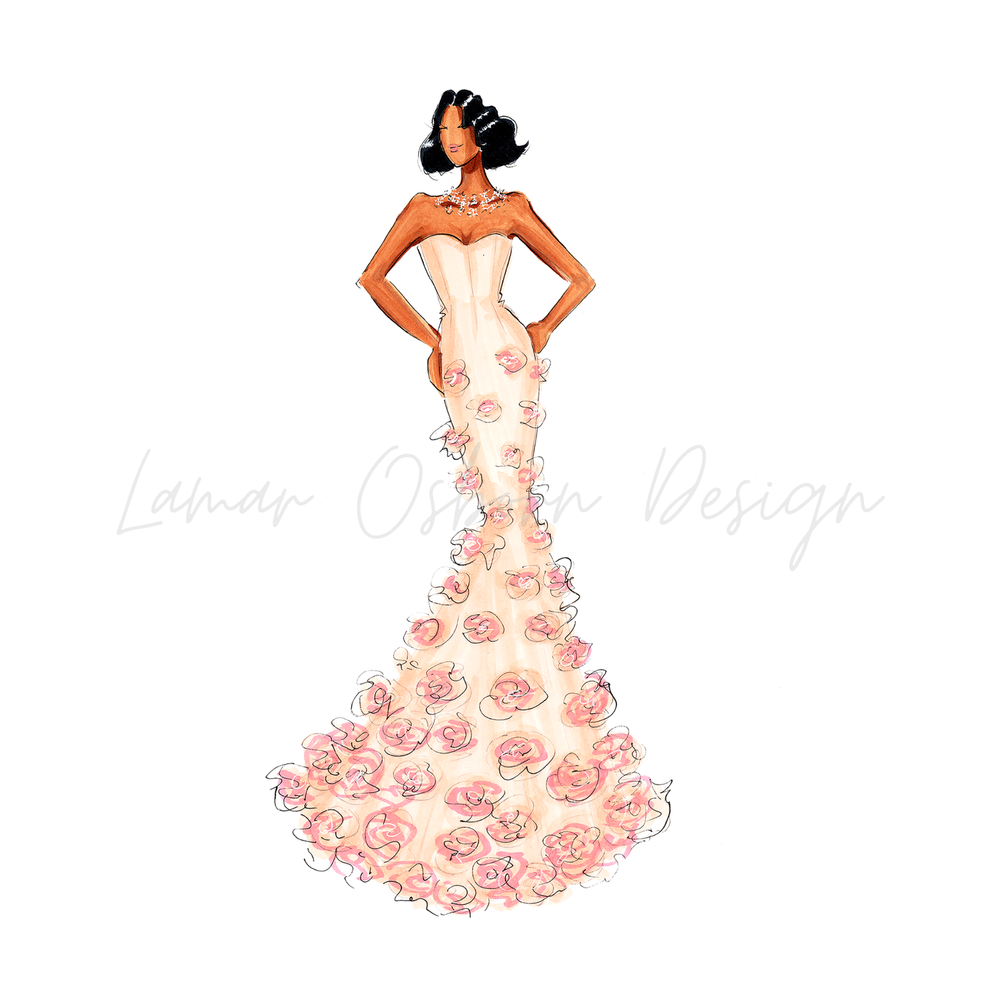 Pink Rose Gown l Fashion Illustration Print