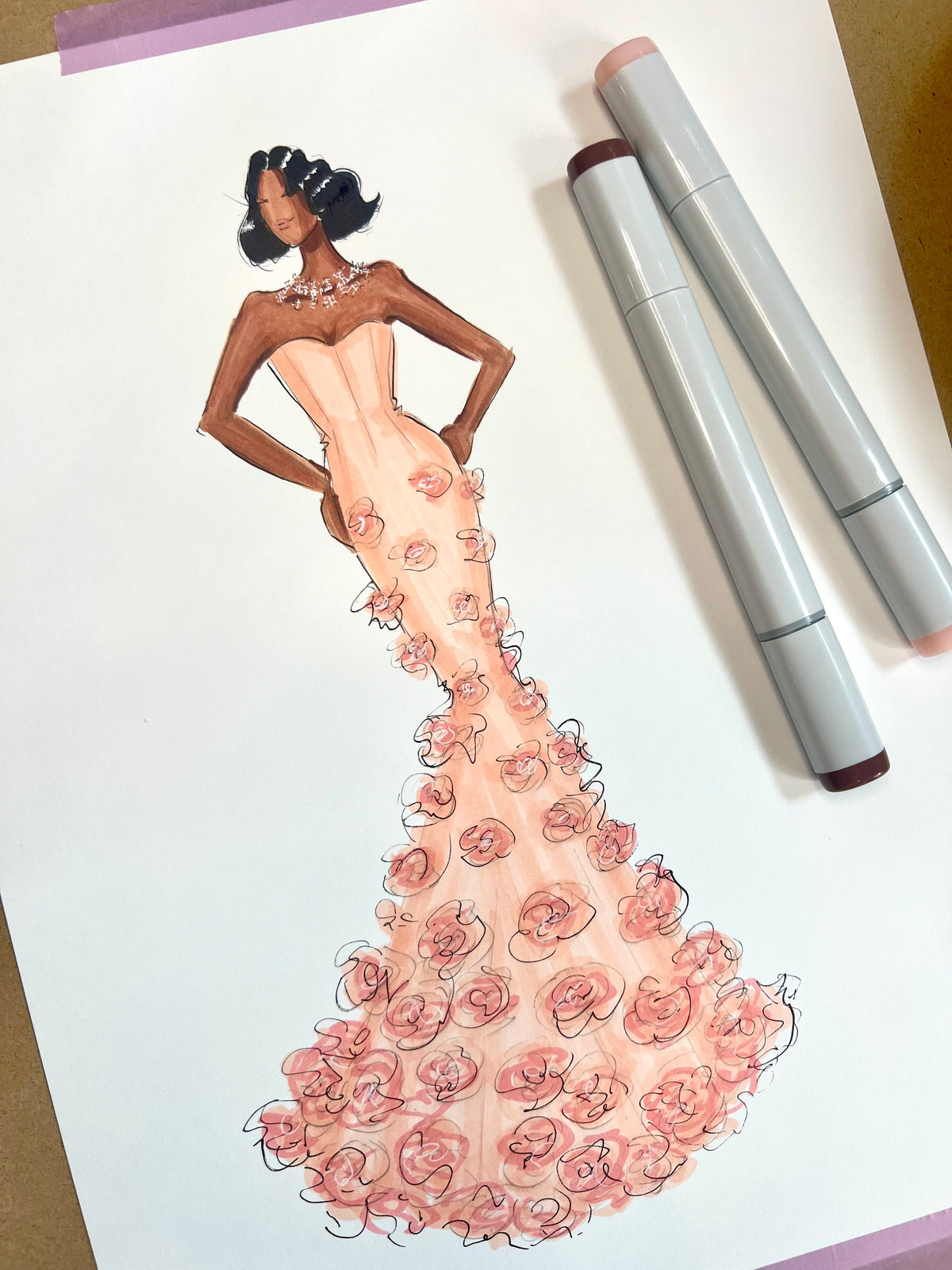 Pink Rose Gown Fashion Illustration Print l Fashion Wall Art Print