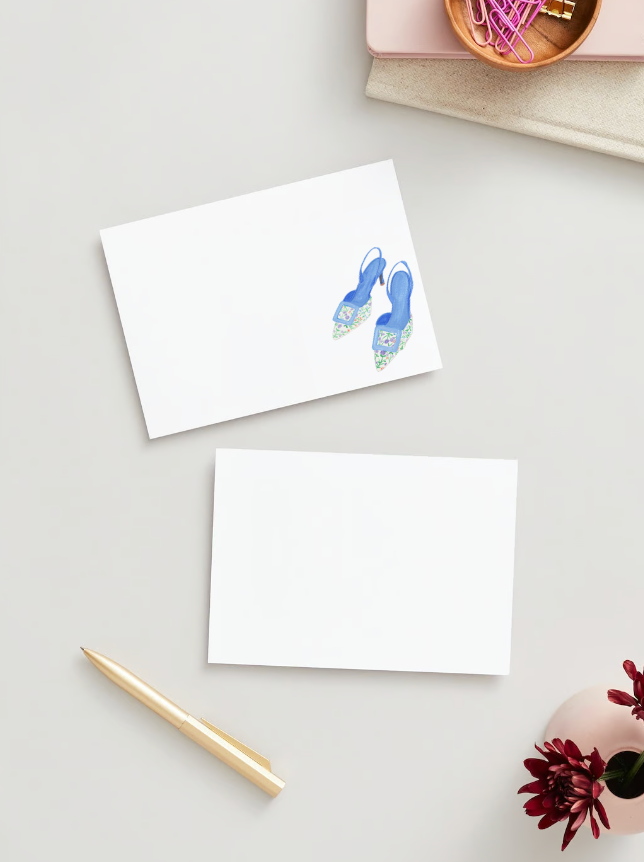 Stationery Set: Watercolor Blue Floral Heel