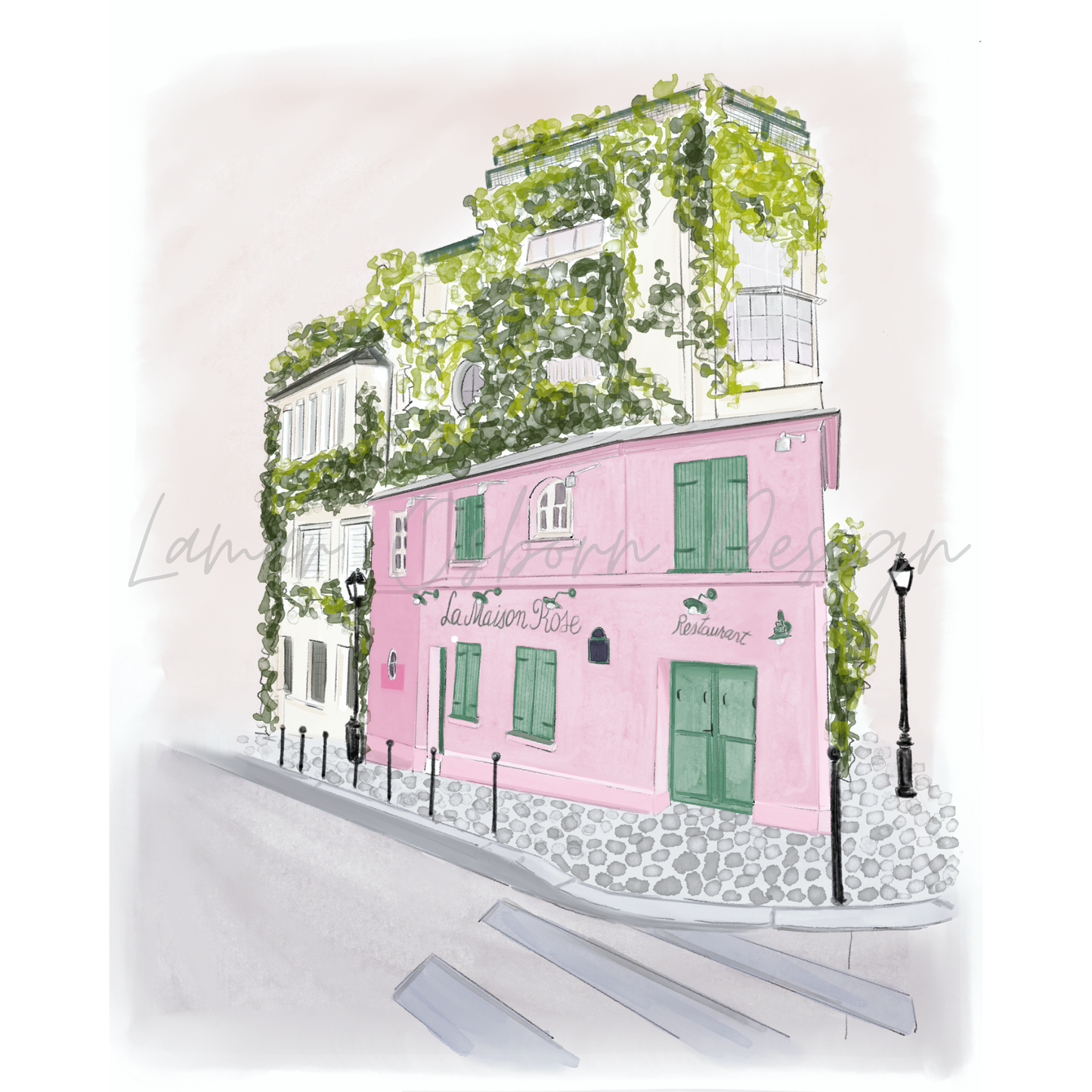 Pink Parisian Cafe, Fashion Illustration Art Print