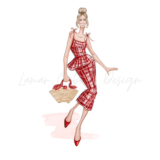 Red Striped Dress l Fashion Illustration Print
