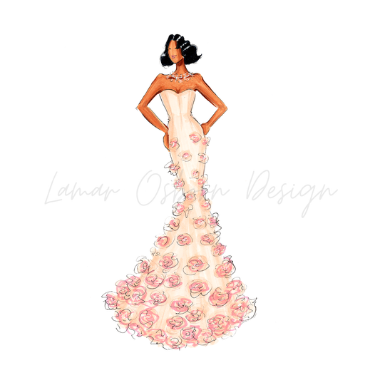 Pink Rose Gown l Fashion Illustration Print