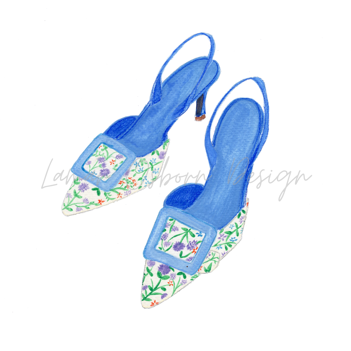 Blue Floral Heels l Fashion Illustration Print