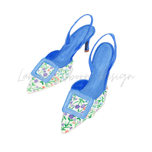 Blue Floral Heels l Fashion Illustration Print