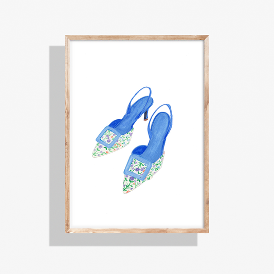 Blue Floral Heels l Fashion Illustration Print