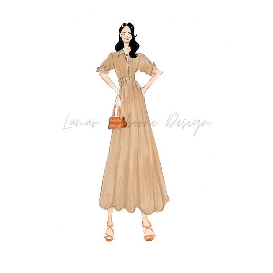 Beige Dress Fashion Illustration