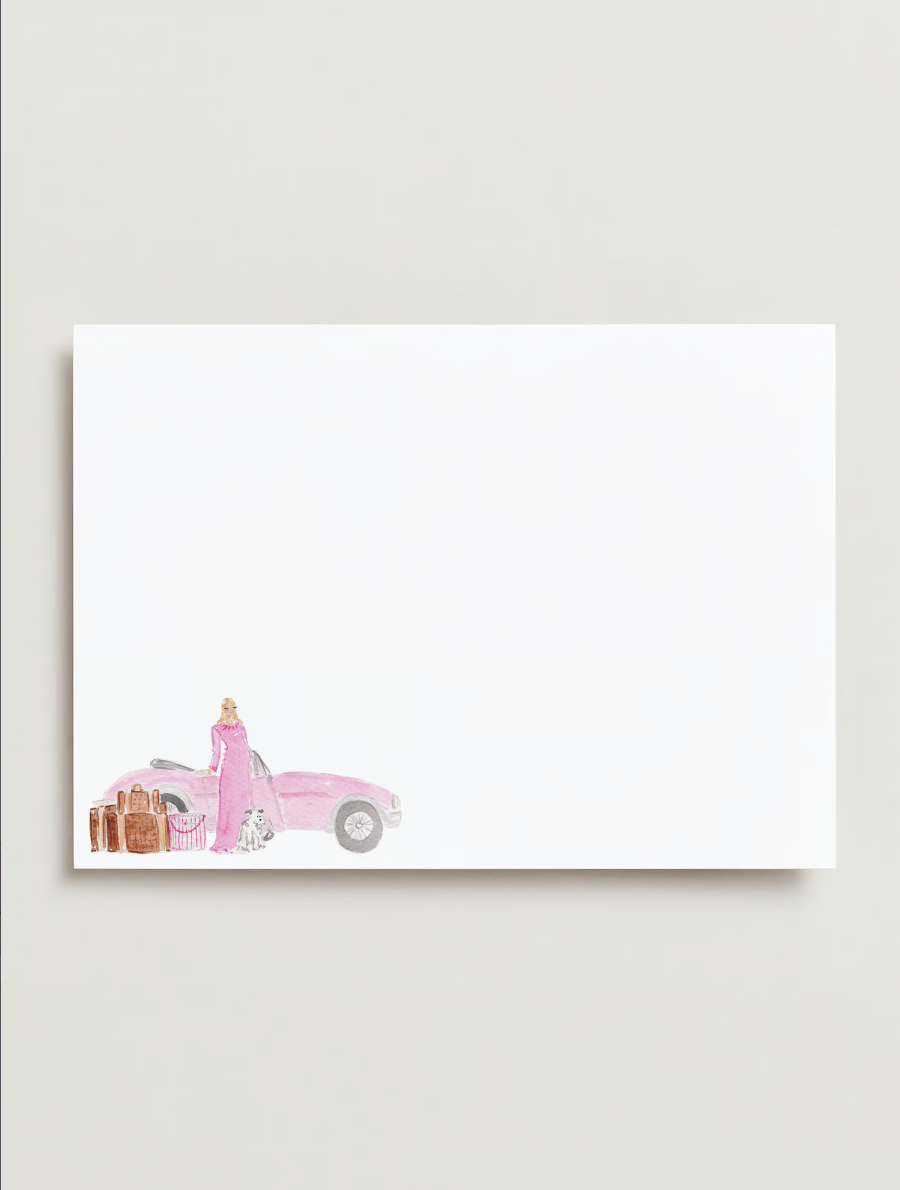 Stationery Set: Watercolor Pink Car