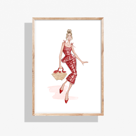 Red Striped Dress l Fashion Illustration Print